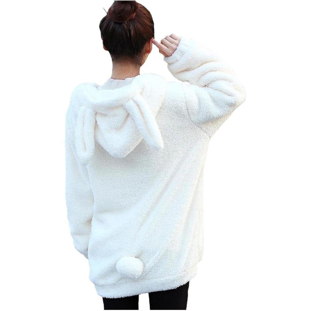 Women Plush Tail Hoodie Animal Winter Sweater Casual Warm Cute